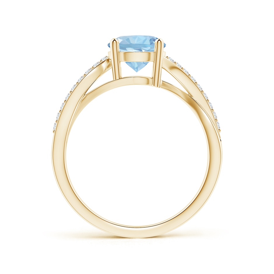 7mm AAA Solitaire Aquamarine Twisted Split Shank Ring in Yellow Gold side-1