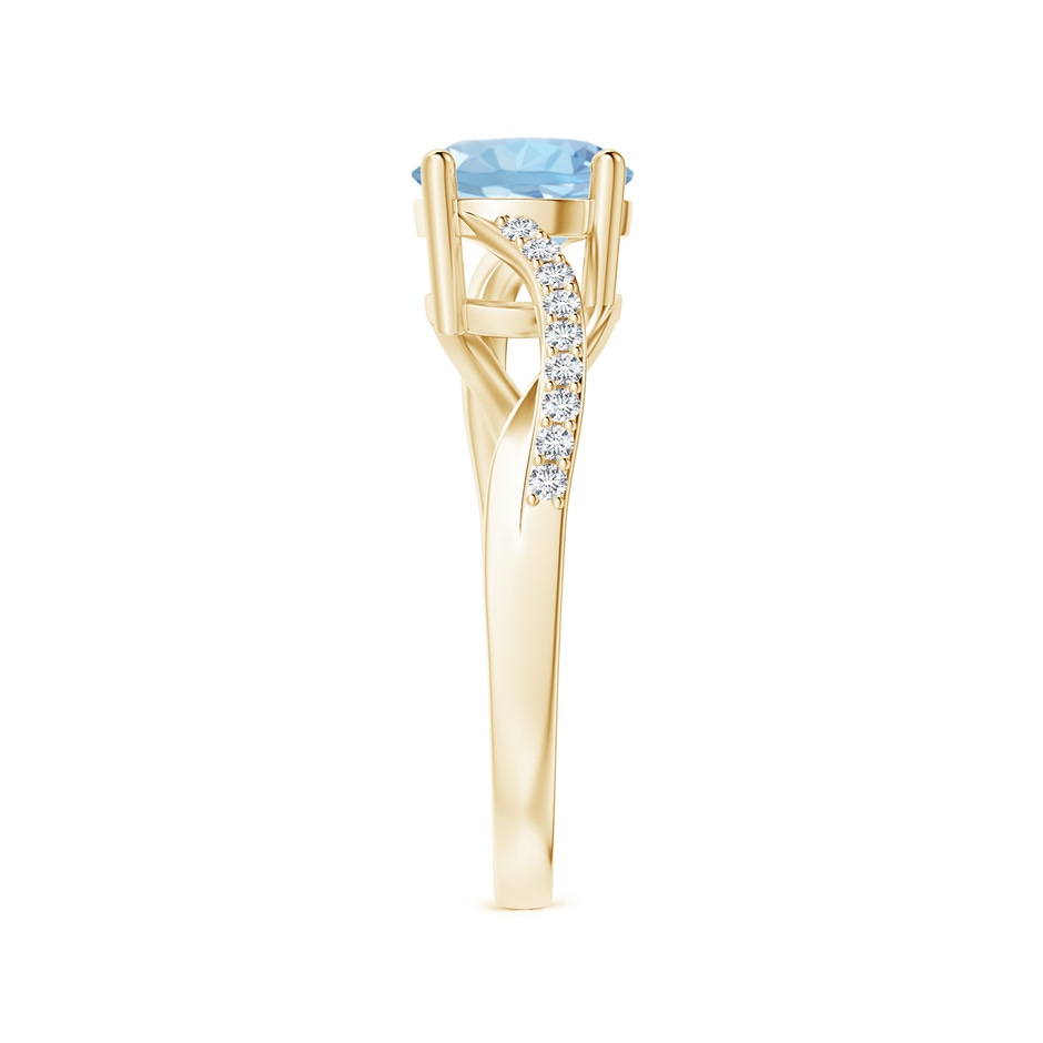 7mm AAA Solitaire Aquamarine Twisted Split Shank Ring in Yellow Gold side-2