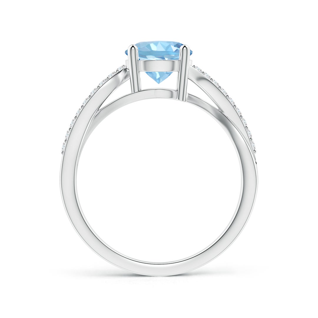 7mm AAAA Solitaire Aquamarine Twisted Split Shank Ring in White Gold - side 3