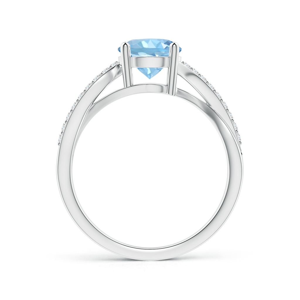 7mm AAAA Solitaire Aquamarine Twisted Split Shank Ring in White Gold Side-1