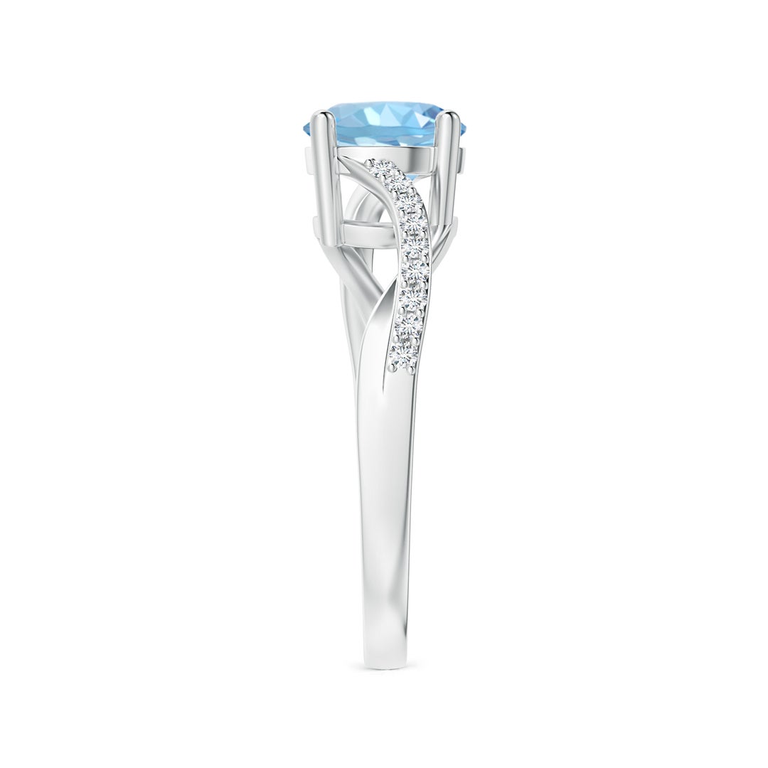 7mm AAAA Solitaire Aquamarine Twisted Split Shank Ring in White Gold - side 6