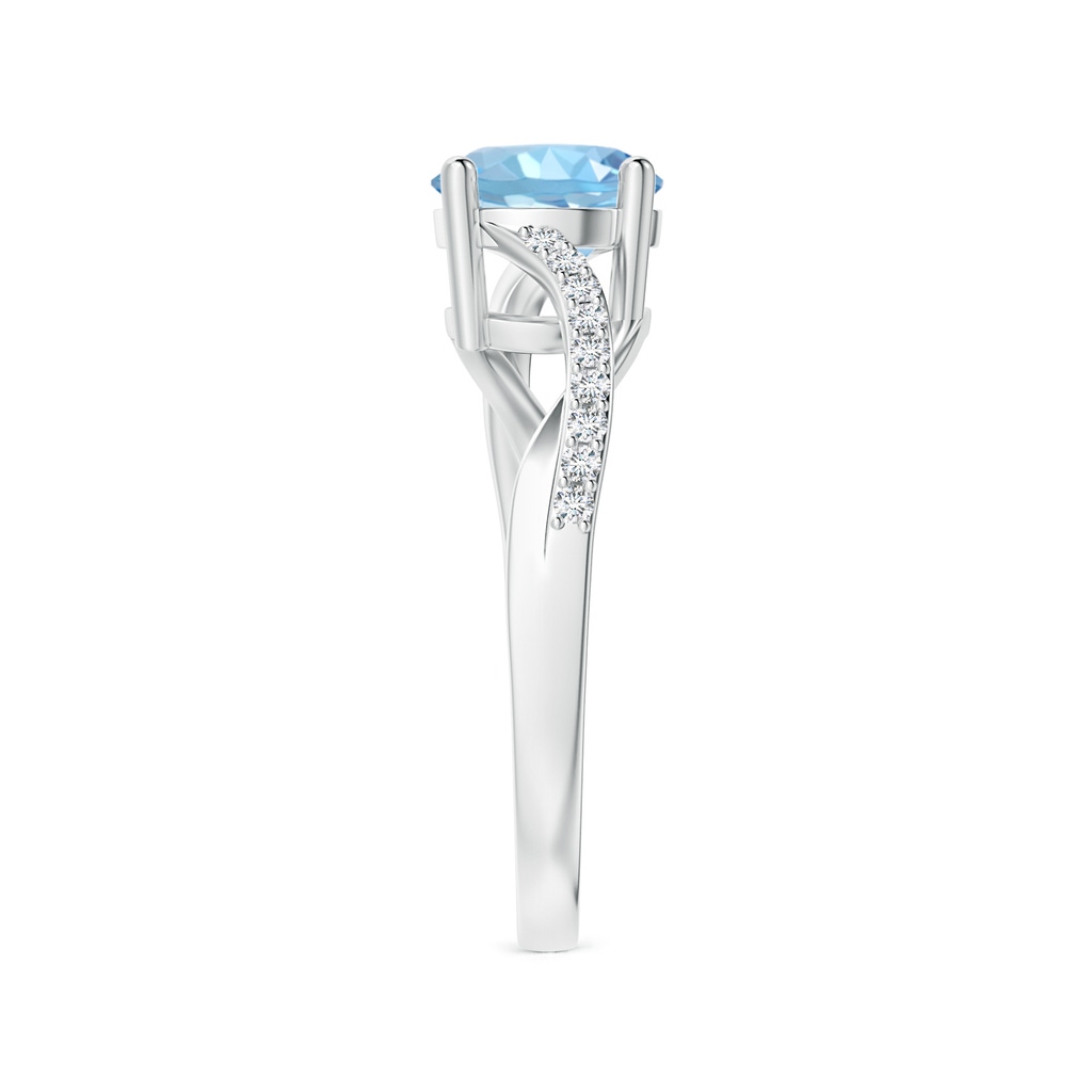7mm AAAA Solitaire Aquamarine Twisted Split Shank Ring in White Gold Side-2