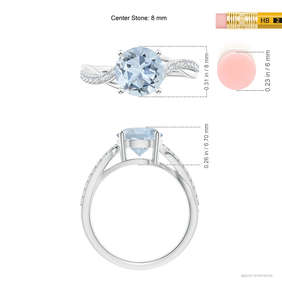 8mm A Solitaire Aquamarine Twisted Split Shank Ring in White Gold ruler