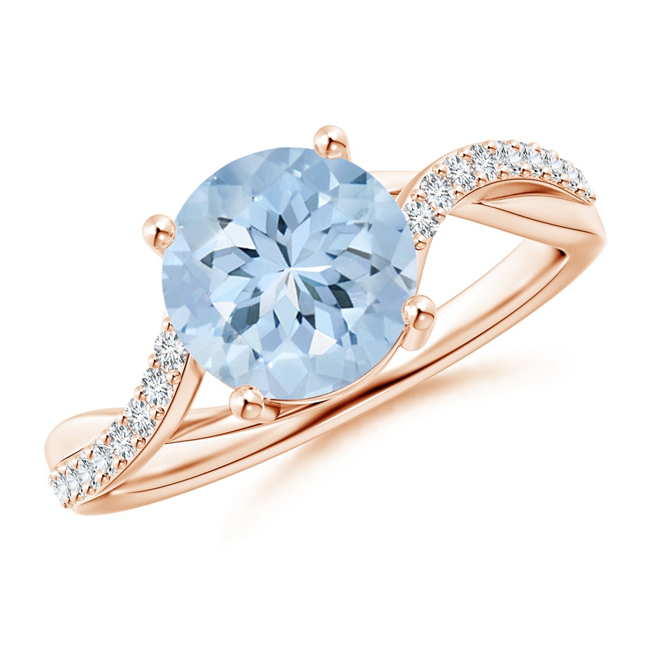 8mm AA Solitaire Aquamarine Twisted Split Shank Ring in Rose Gold 