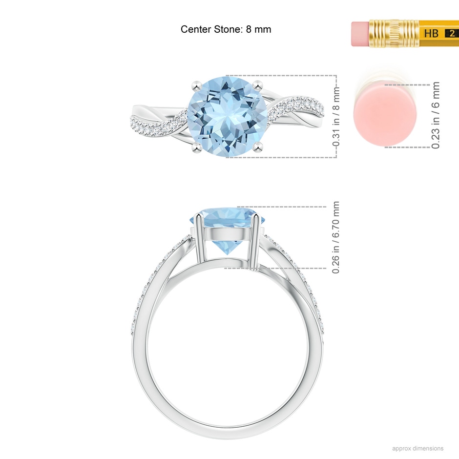 8mm AAA Solitaire Aquamarine Twisted Split Shank Ring in White Gold ruler