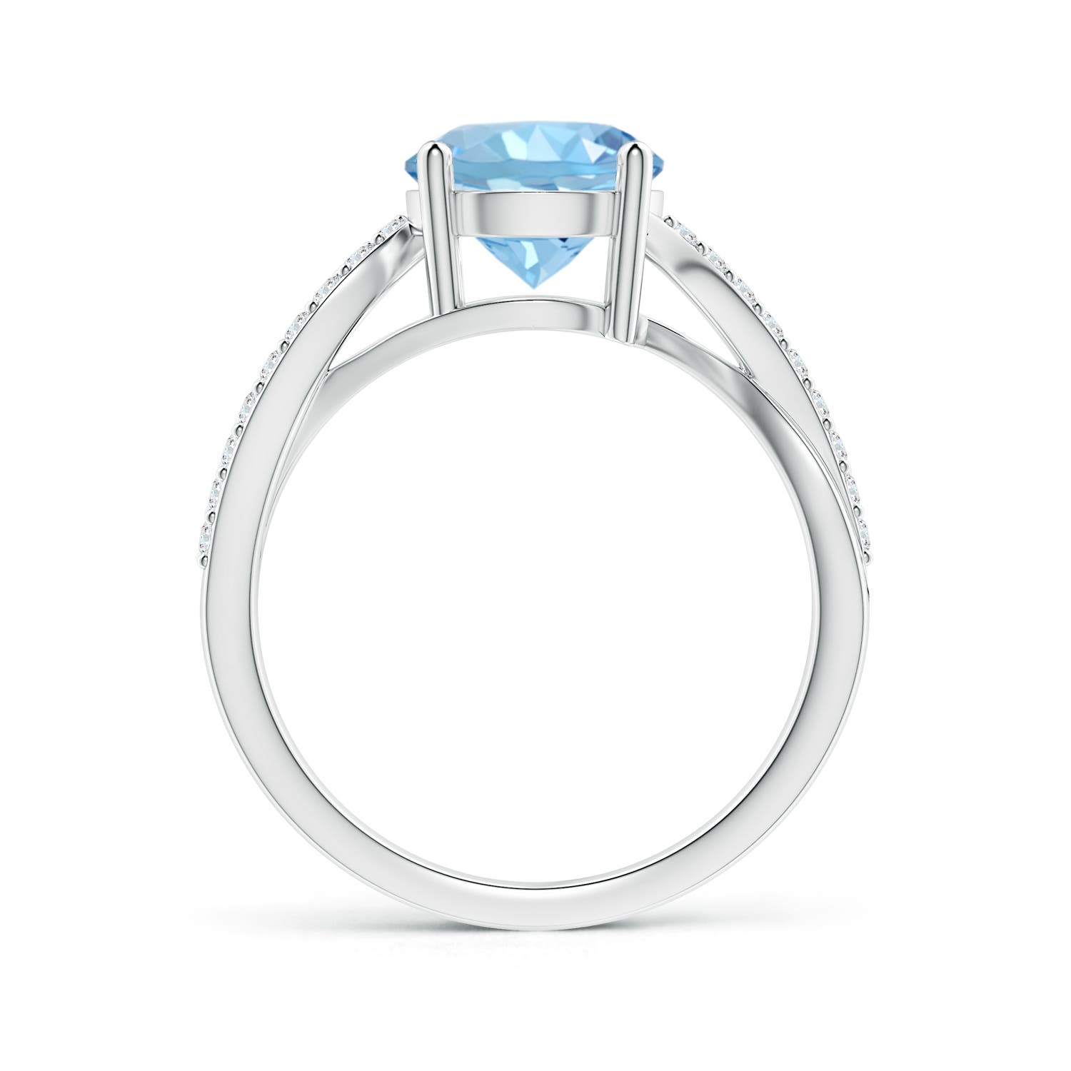 8mm AAAA Solitaire Aquamarine Twisted Split Shank Ring in P950 Platinum