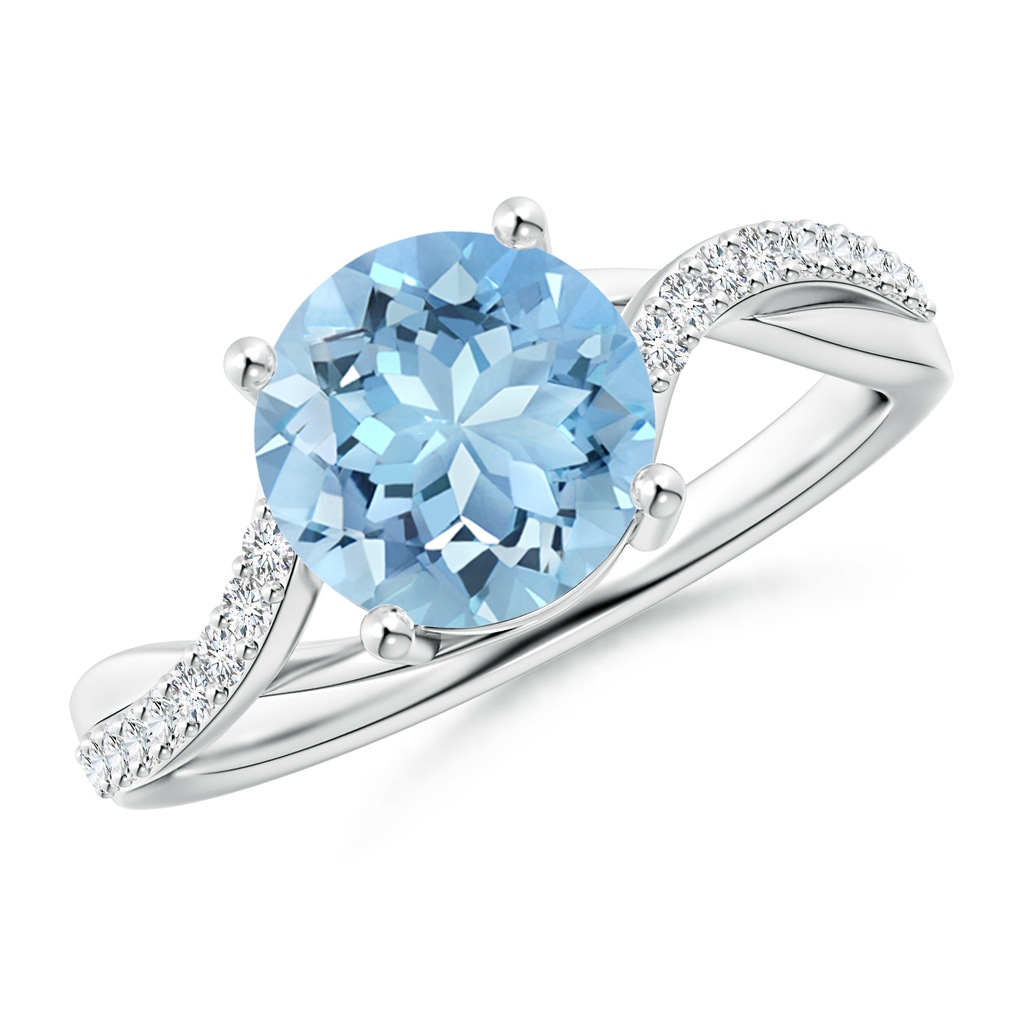 8mm AAAA Solitaire Aquamarine Twisted Split Shank Ring in White Gold
