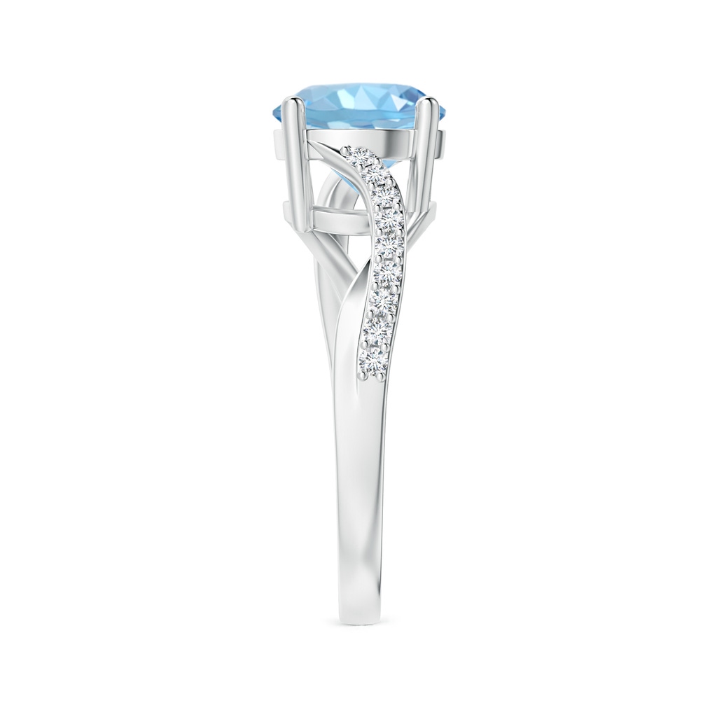 8mm AAAA Solitaire Aquamarine Twisted Split Shank Ring in White Gold Side-2
