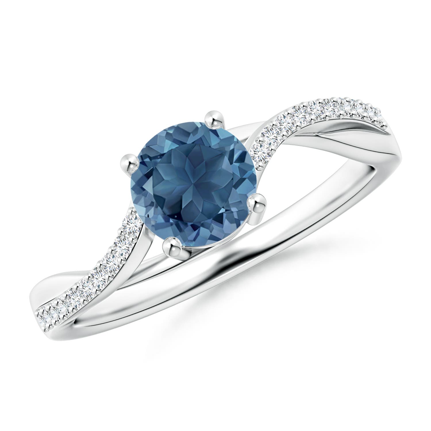 6mm A Solitaire London Blue Topaz Twisted Split Shank Ring in P950 Platinum