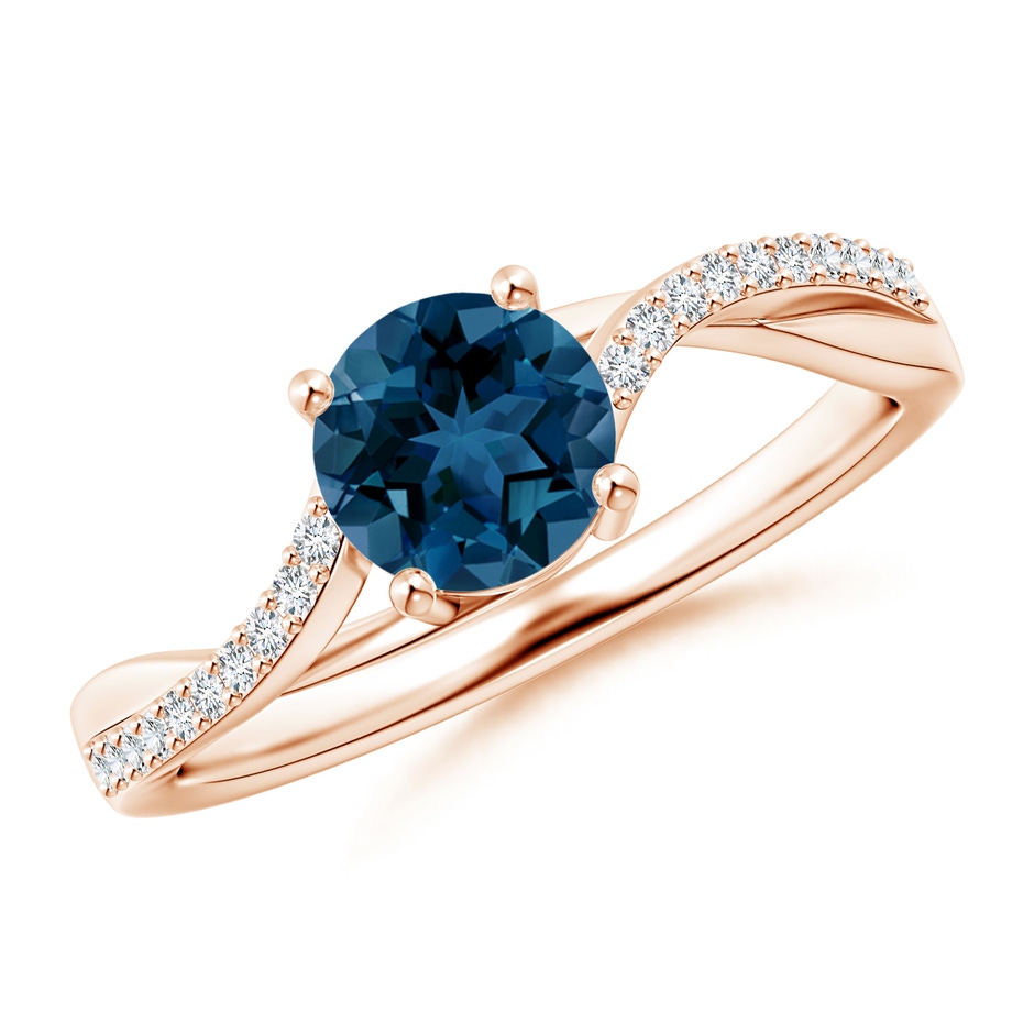 6mm AAA Solitaire London Blue Topaz Twisted Split Shank Ring in Rose Gold 