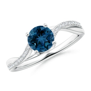 6mm AAA Solitaire London Blue Topaz Twisted Split Shank Ring in White Gold
