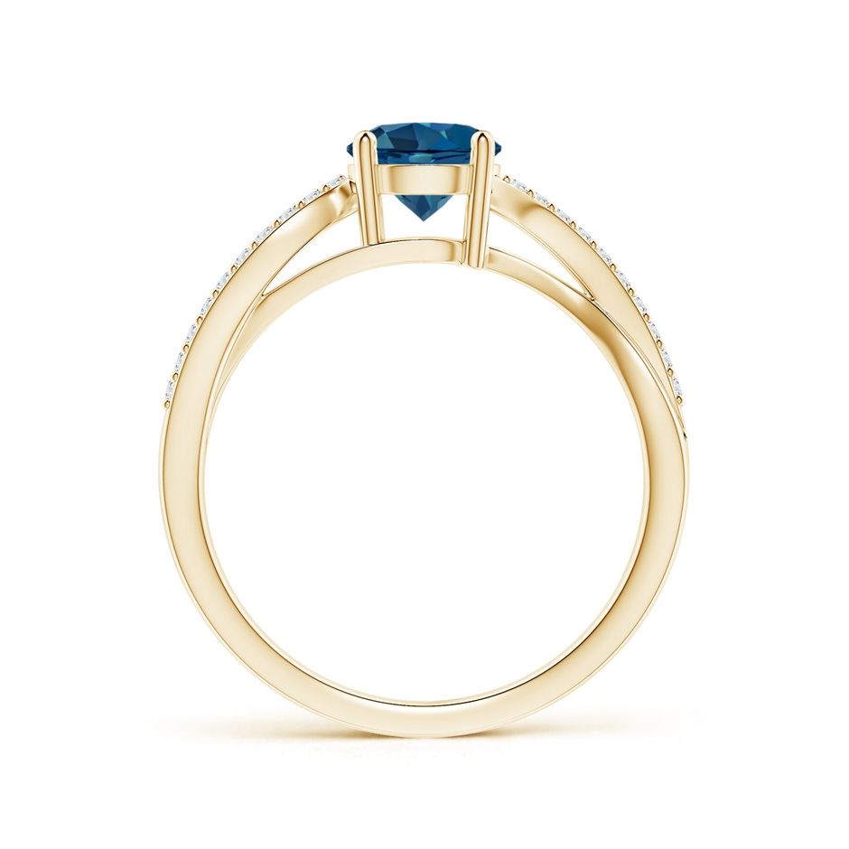 6mm AAA Solitaire London Blue Topaz Twisted Split Shank Ring in Yellow Gold side-1