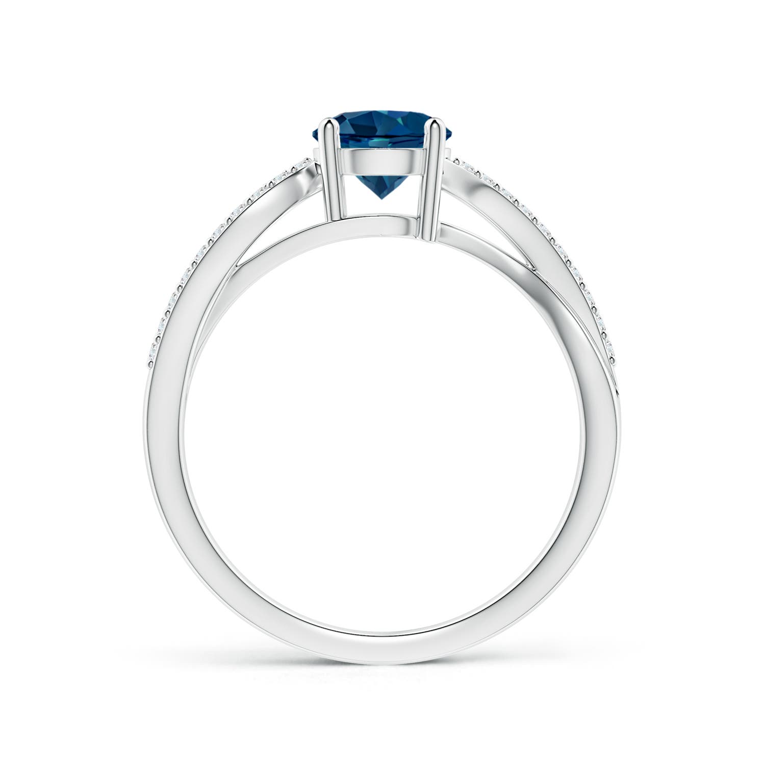6mm AAAA Solitaire London Blue Topaz Twisted Split Shank Ring in P950 Platinum