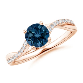 6mm AAAA Solitaire London Blue Topaz Twisted Split Shank Ring in Rose Gold