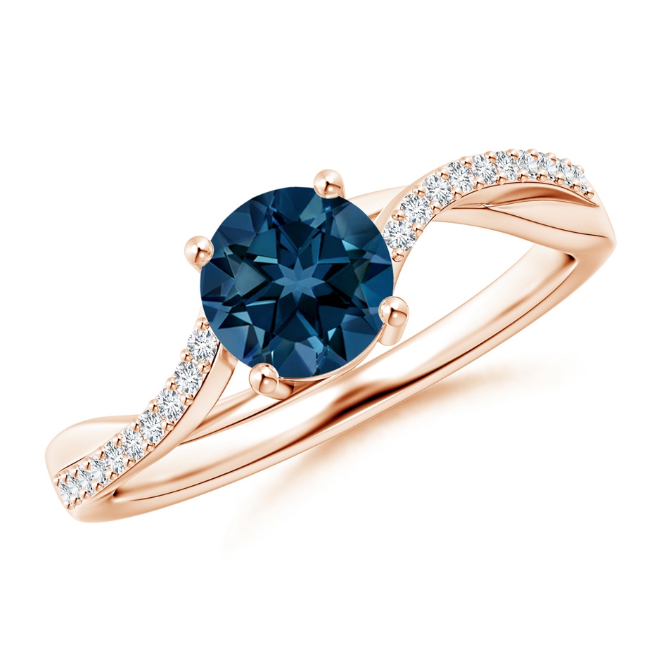 6mm AAAA Solitaire London Blue Topaz Twisted Split Shank Ring in Rose Gold 