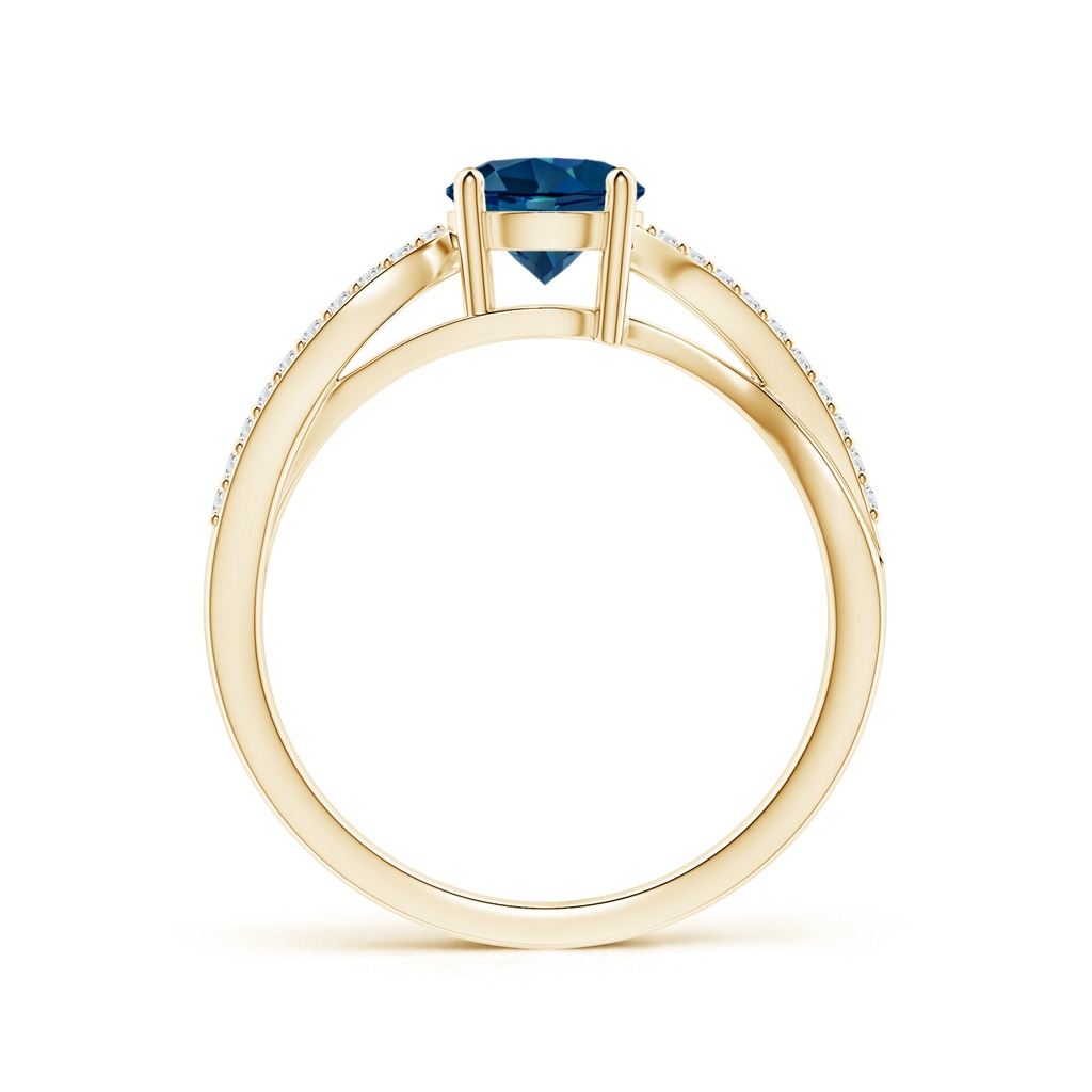 6mm AAAA Solitaire London Blue Topaz Twisted Split Shank Ring in Yellow Gold - side_1