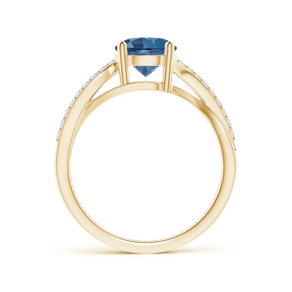 7mm A Solitaire London Blue Topaz Twisted Split Shank Ring in Yellow Gold side-1