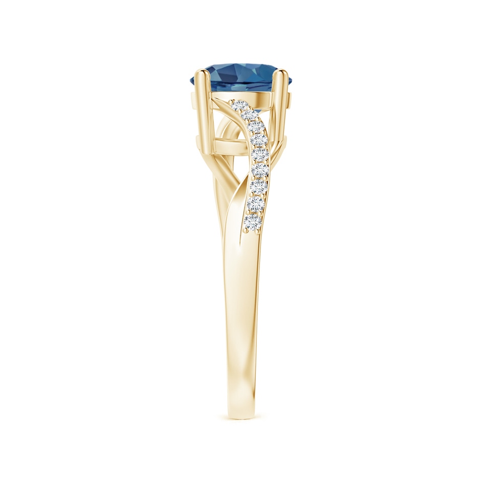 7mm A Solitaire London Blue Topaz Twisted Split Shank Ring in Yellow Gold side-2