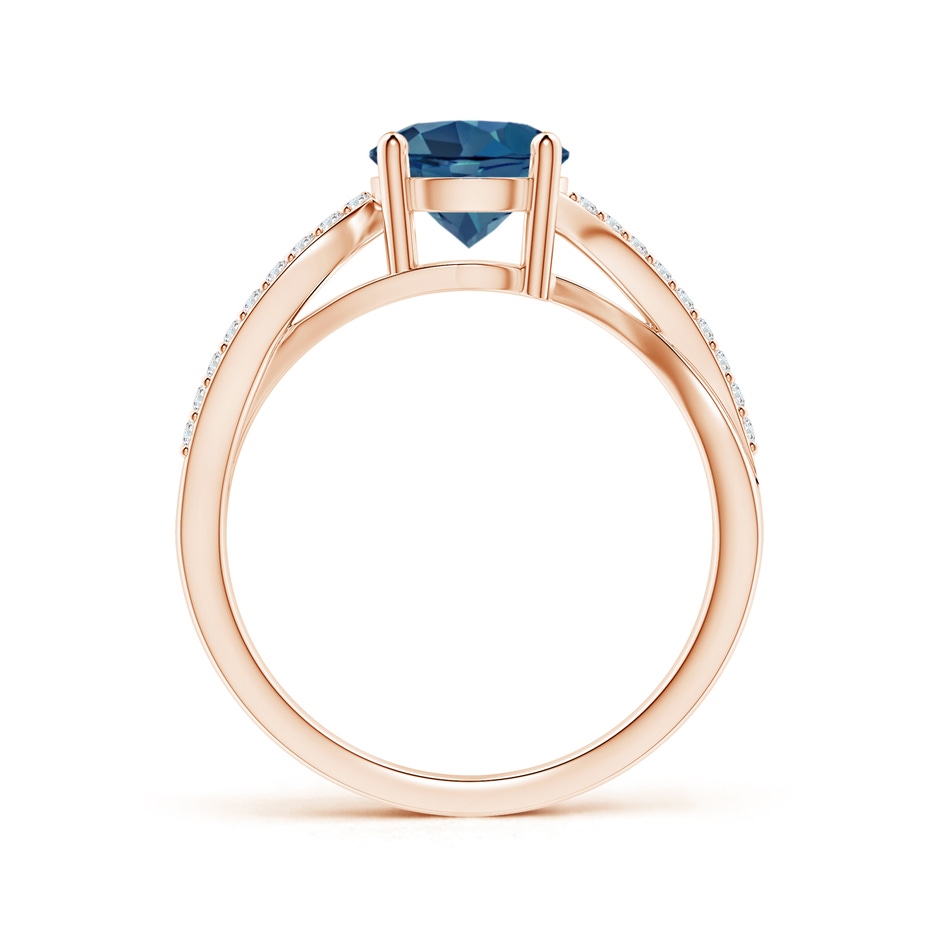 7mm AA Solitaire London Blue Topaz Twisted Split Shank Ring in Rose Gold side-1