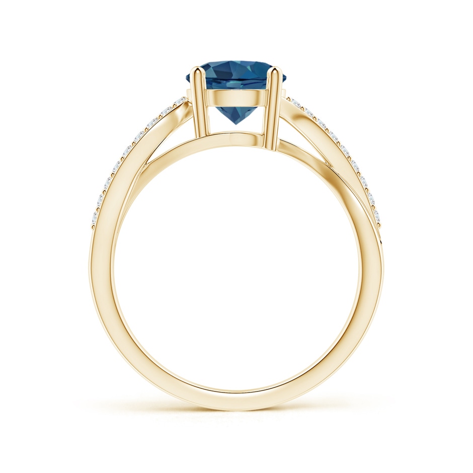 7mm AA Solitaire London Blue Topaz Twisted Split Shank Ring in Yellow Gold side-1