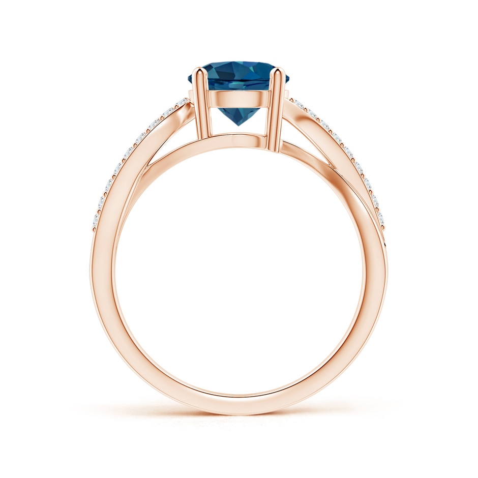 7mm AAA Solitaire London Blue Topaz Twisted Split Shank Ring in Rose Gold side-1