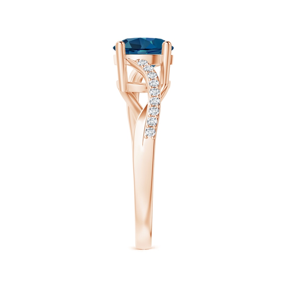 7mm AAA Solitaire London Blue Topaz Twisted Split Shank Ring in Rose Gold side-2