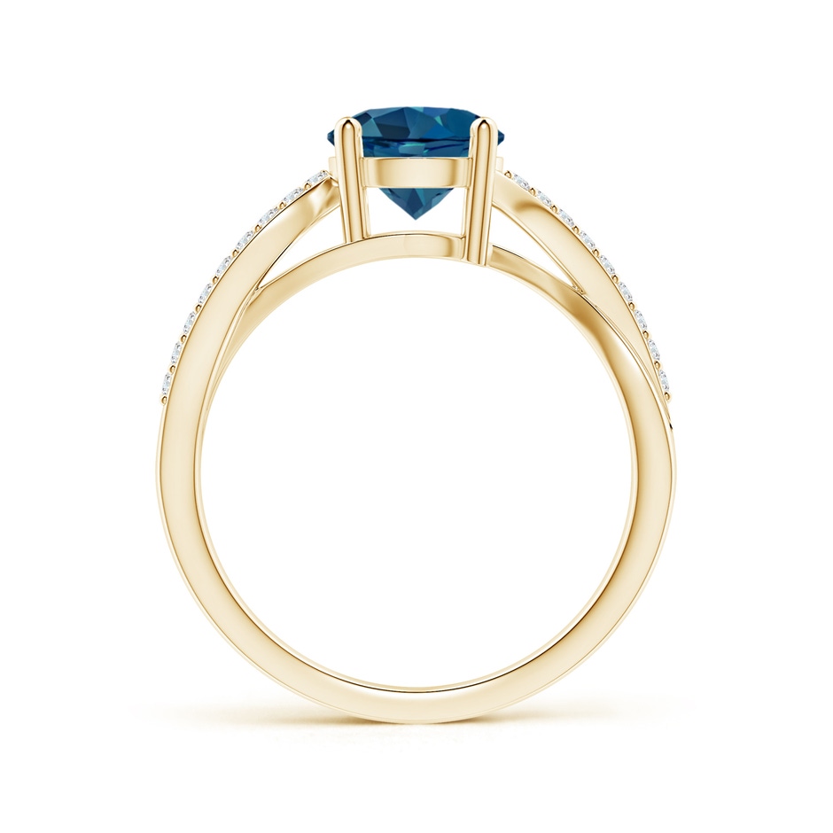 7mm AAA Solitaire London Blue Topaz Twisted Split Shank Ring in Yellow Gold side-1