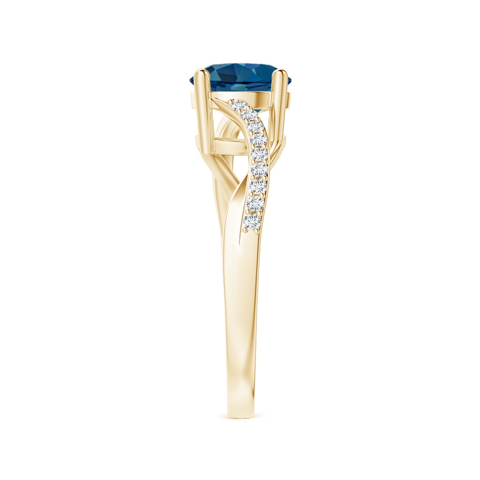 7mm AAA Solitaire London Blue Topaz Twisted Split Shank Ring in Yellow Gold side-2