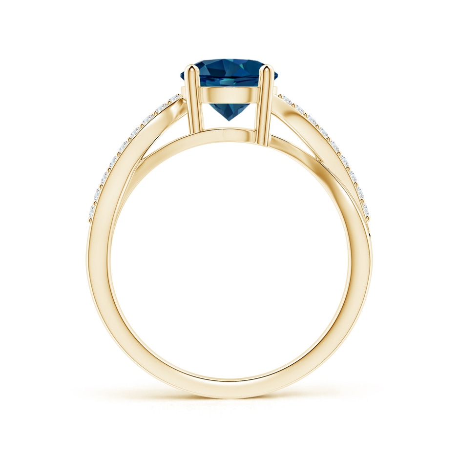7mm AAAA Solitaire London Blue Topaz Twisted Split Shank Ring in Yellow Gold side-1