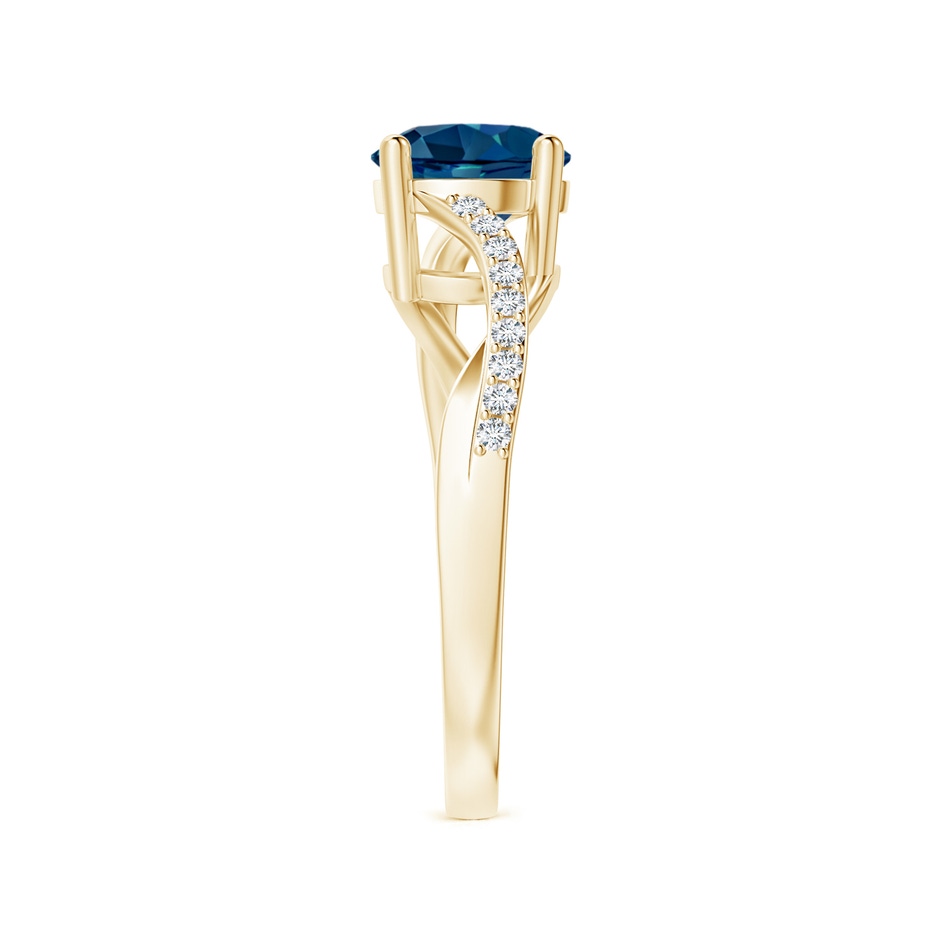 7mm AAAA Solitaire London Blue Topaz Twisted Split Shank Ring in Yellow Gold side-2