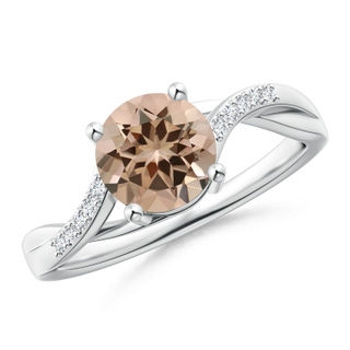 7.06x7.00x4.40mm AAA GIA Certified Solitaire Morganite Twisted Split Shank Ring in 18K White Gold