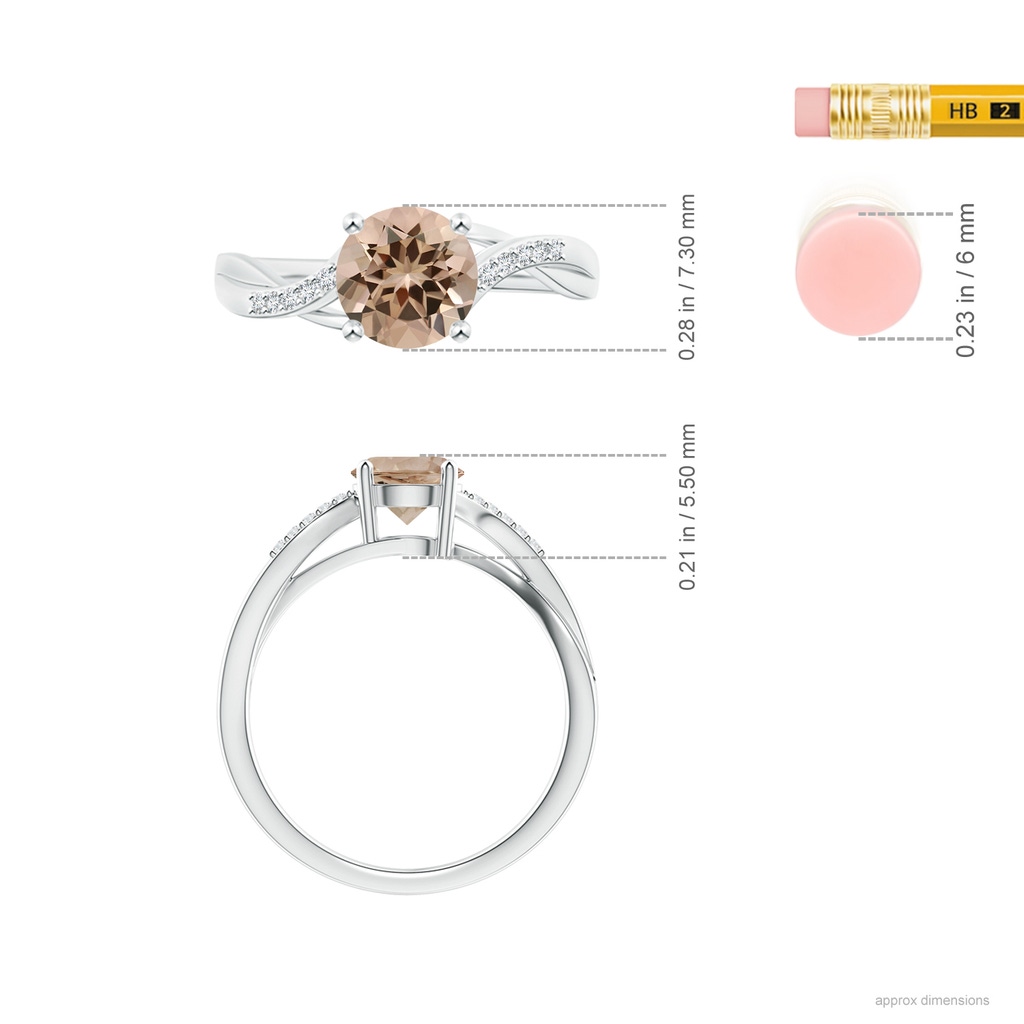 7.06x7.00x4.40mm AAA GIA Certified Solitaire Morganite Twisted Split Shank Ring in P950 Platinum ruler