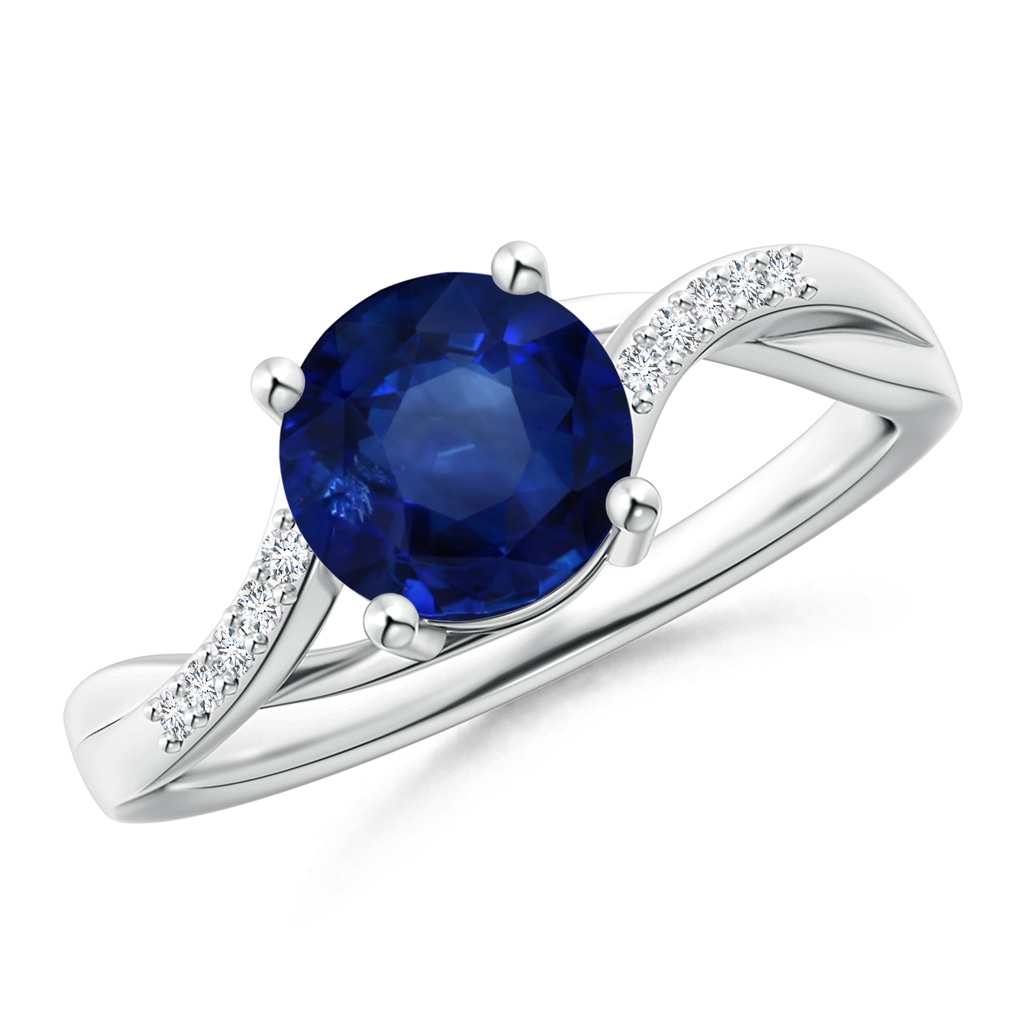 7.73x7.69x4.14mm AAA GIA Certified Solitaire Blue Sapphire Twisted Split Shank Ring in 18K White Gold