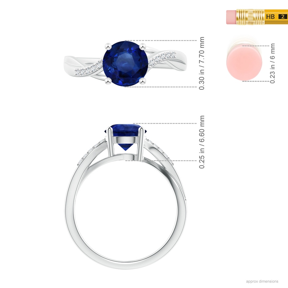 7.73x7.69x4.14mm AAA GIA Certified Solitaire Blue Sapphire Twisted Split Shank Ring in P950 Platinum ruler