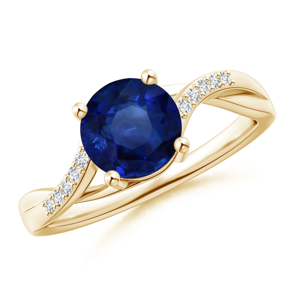 7.73x7.69x4.14mm AAA GIA Certified Solitaire Blue Sapphire Twisted Split Shank Ring in Yellow Gold 