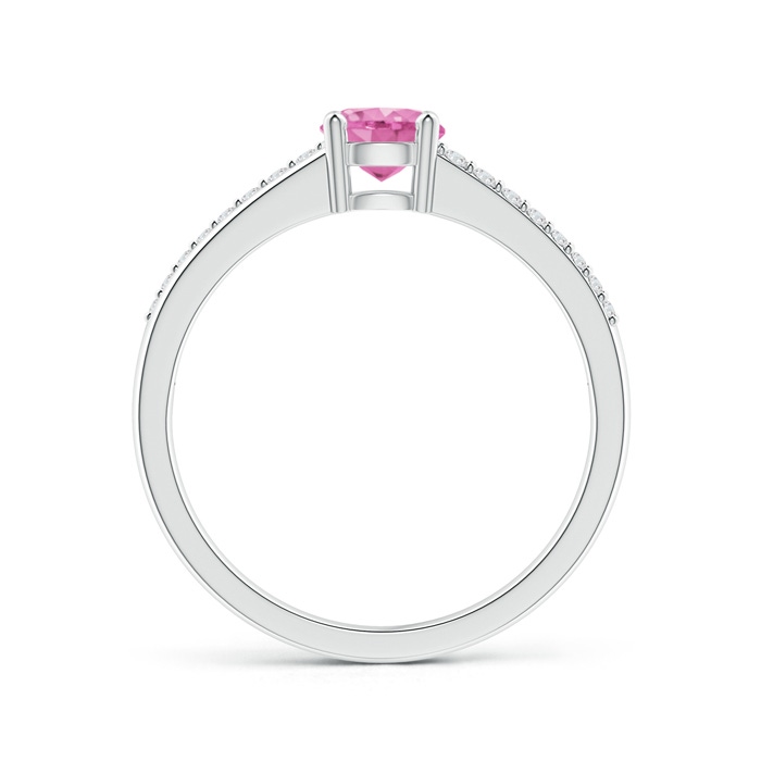5mm AA Split Shank Pink Sapphire Solitaire Ring with Diamond Accents in White Gold product image