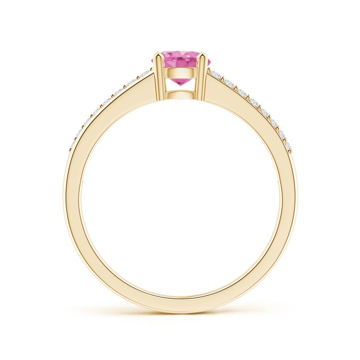 5mm AA Split Shank Pink Sapphire Solitaire Ring with Diamond Accents in Yellow Gold product image