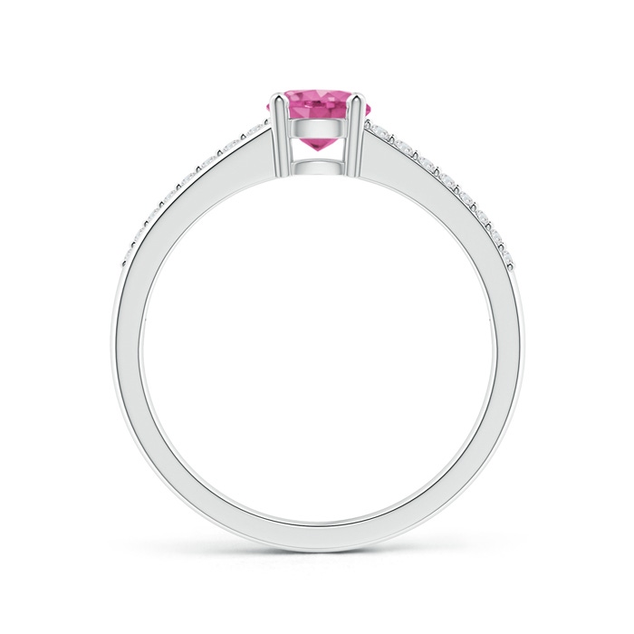 5mm AAA Split Shank Pink Sapphire Solitaire Ring with Diamond Accents in White Gold product image