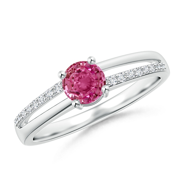 5mm AAAA Split Shank Pink Sapphire Solitaire Ring with Diamond Accents in P950 Platinum 