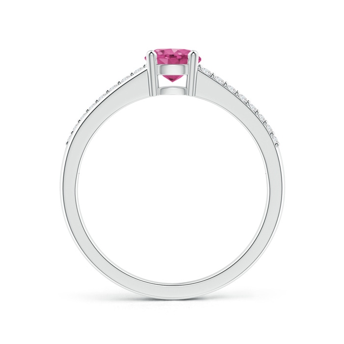 5mm AAAA Split Shank Pink Sapphire Solitaire Ring with Diamond Accents in P950 Platinum Product Image