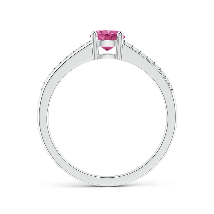 5mm AAAA Split Shank Pink Sapphire Solitaire Ring with Diamond Accents in P950 Platinum product image