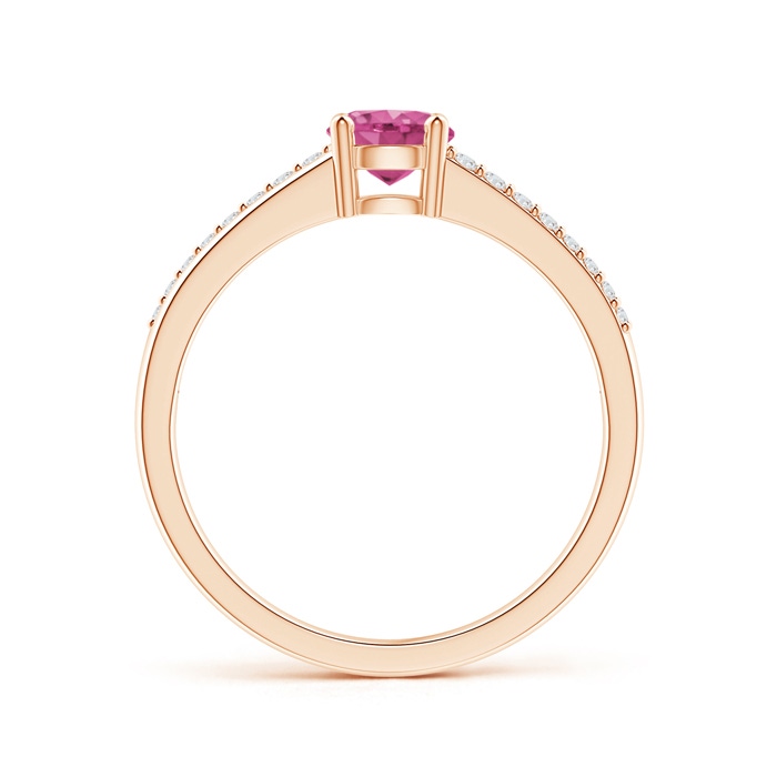 5mm AAAA Split Shank Pink Sapphire Solitaire Ring with Diamond Accents in Rose Gold product image