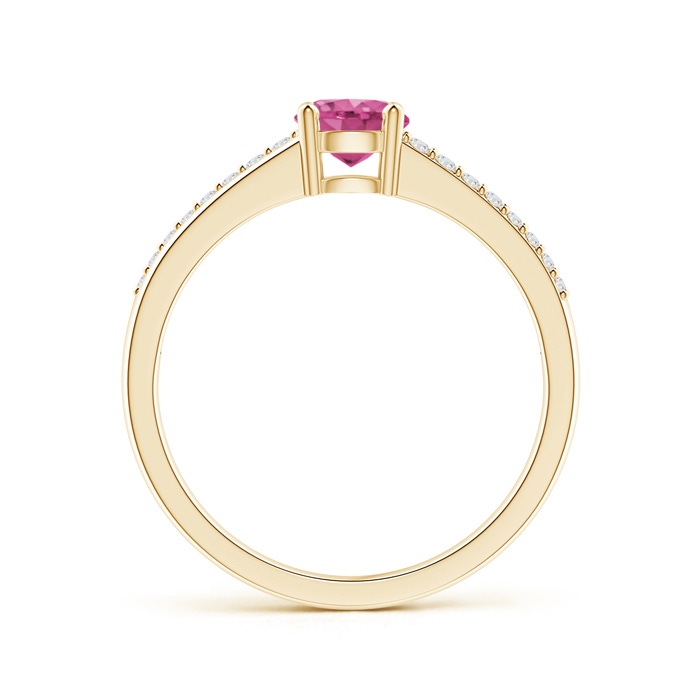 5mm AAAA Split Shank Pink Sapphire Solitaire Ring with Diamond Accents in Yellow Gold product image