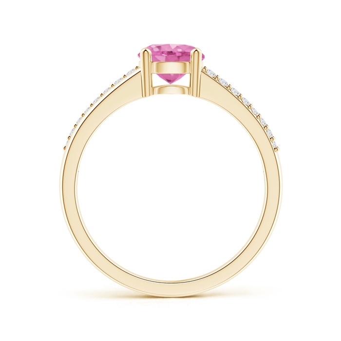6mm AA Split Shank Pink Sapphire Solitaire Ring with Diamond Accents in Yellow Gold product image