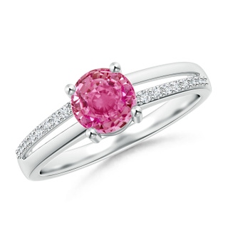6mm AAA Split Shank Pink Sapphire Solitaire Ring with Diamond Accents in White Gold