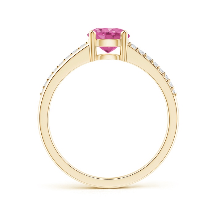 6mm AAA Split Shank Pink Sapphire Solitaire Ring with Diamond Accents in Yellow Gold product image