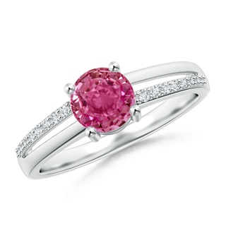 6mm AAAA Split Shank Pink Sapphire Solitaire Ring with Diamond Accents in White Gold