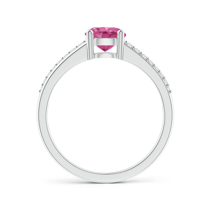 6mm AAAA Split Shank Pink Sapphire Solitaire Ring with Diamond Accents in White Gold Product Image