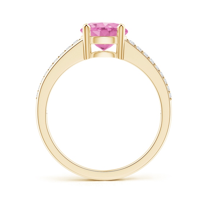 7mm A Split Shank Pink Sapphire Solitaire Ring with Diamond Accents in Yellow Gold product image