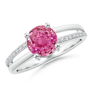 7mm AAA Split Shank Pink Sapphire Solitaire Ring with Diamond Accents in P950 Platinum